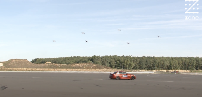 Autonomous drone swarm and drifting car in perfect harmony