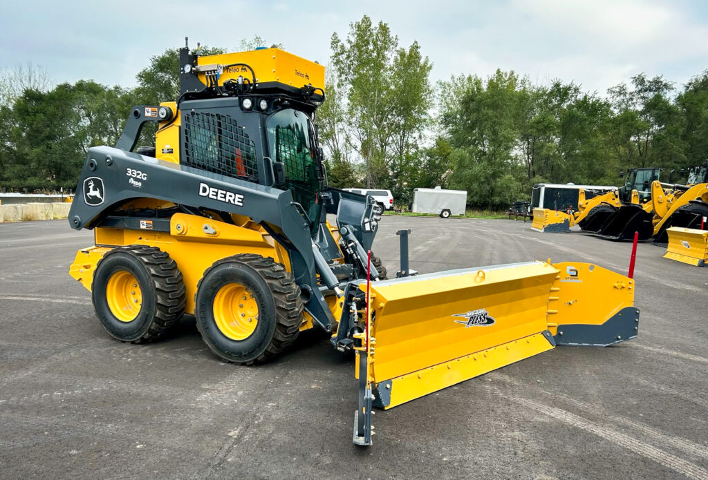 Remote-operated and autonomous snowplow launched by Teleo and Storm Equipment.