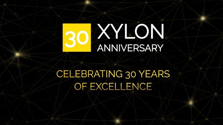 Xylon logo and text that says 'celebrating 30 years of innovation', on a black background.
