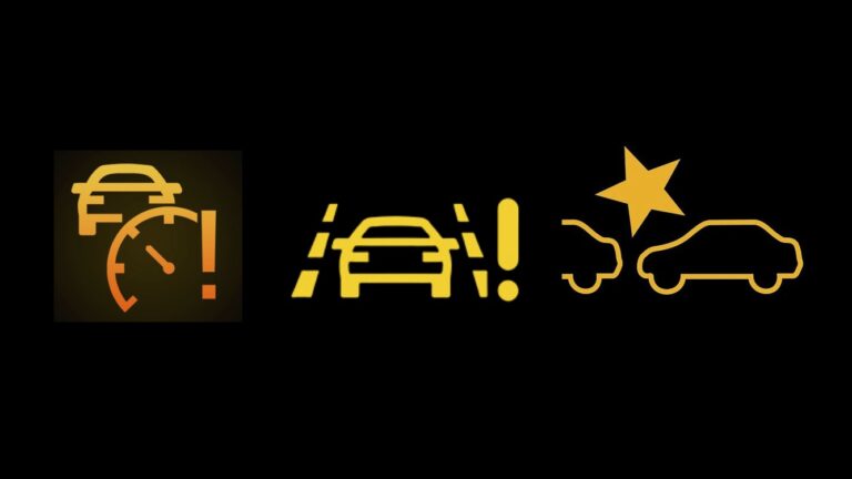 Warning signs: Are ADAS systems confusing drivers? A composite of different vehicle dashboard symbols in yellow against a black background