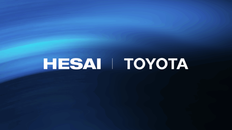 Toyota and Hesai logos on a blue background.