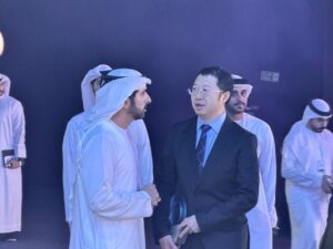 Sheikh Hamdan bin Mohammed bin Rashid Al Maktoum, crown prince of Dubai, deputy prime minister and minister of defence of the UAE, with Dr. Tony Han, founder and CEO of WeRide.