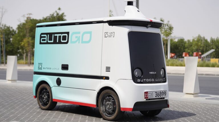 Autonomous delivery vehicle trial launched in Abu Dhabi An AutoGo autonomous delivery vehicle drives down a quiet urban street