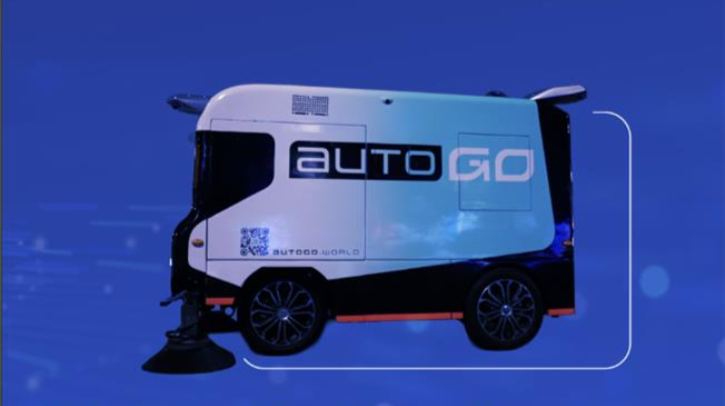 Abu Dhabi rolls out robosweeper fleet The AutoGo robosweeper in a profile promo pic against a blue-violet background
