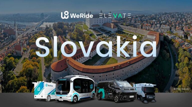 Slovakia written in white text on a rral background with WeRide and Elevate logos at the top of the image and WeRide autonomous vehicles at the bottom.