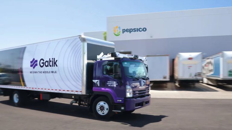 Gatik and PepsiCo to deploy autonomous trucks in North America A Gatik autonomous truck drives past a PepsiCo distribution facility.