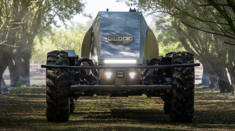 Ouster lidar to support GUSS autonomous orchard machines Digital lidar on a GUSS autonomous sprayer working an orchard block.
