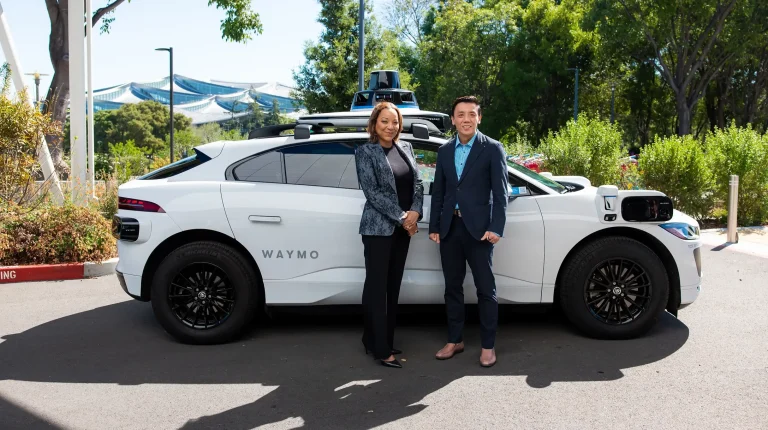 Waymo co-CEO Tekedra Mawakana & Jeffrey Siow, Minister for Transport, Singapore in the San Francisco Bay Area earlier this year.